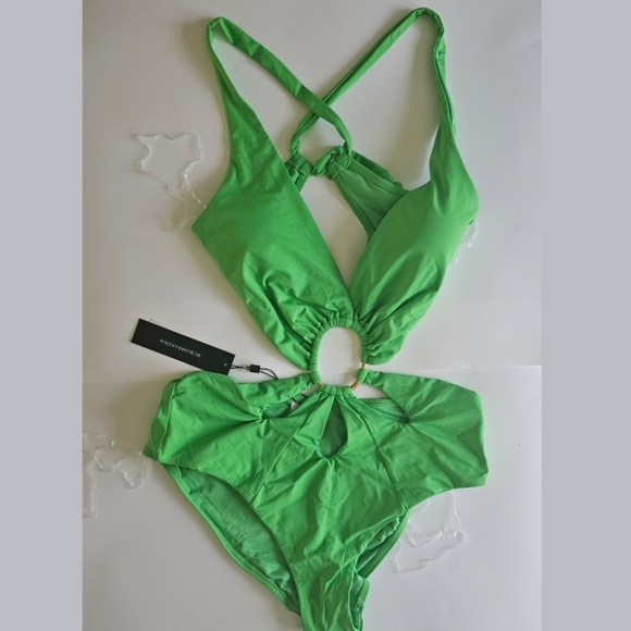 BCBGMAXAZRIA Womens Cut-Out Lime One-Piece Swimsuit - Picture 4 of 8